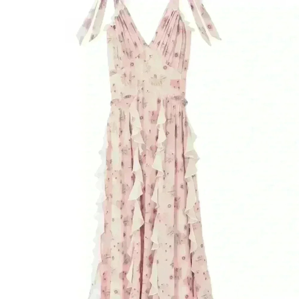 Rebecca Taylor Leander floral metallic clip midi dress in pink silk - Picture 9 of 13
